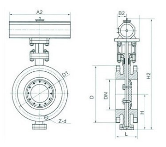 D643H气动法兰蝶阀产品结构图